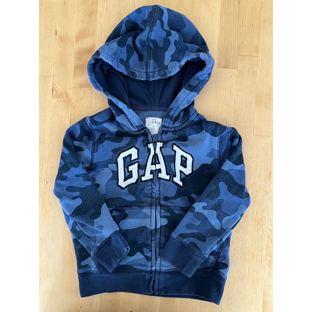 Baby Gap Toddler Boys Blue Camo Logo Zip Up Hoodie Sweatshirt 3T